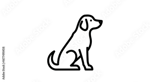 Simple line art icon of a dog sitting, isolated on a, representing pets and animal companionship