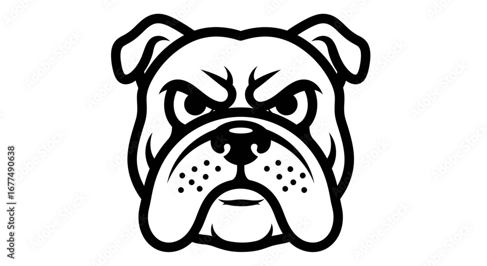 Obraz premium A fierce bulldog head logo, , with an aggressive expression and detailed features, perfect for sports teams or branding