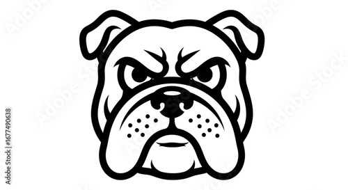 A fierce bulldog head logo, , with an aggressive expression and detailed features, perfect for sports teams or branding