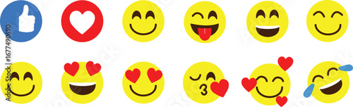Set of colorful Easter eggs with smiley faces and cartoon expressions vector illustration