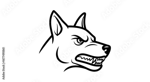 Aggressive dog head illustration, snarling with bared teeth, , representing danger, protection, or a fierce mascot