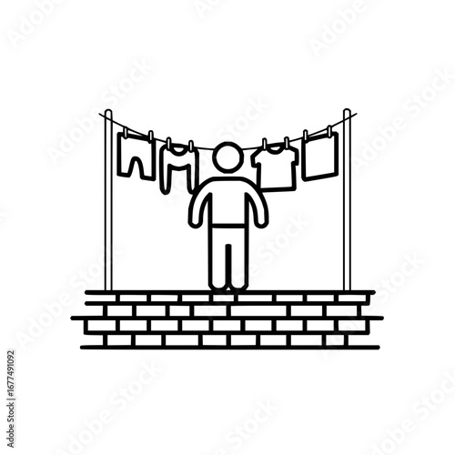 Laundry drying on clothesline vector illustration for household chores and laundry service icon design concept