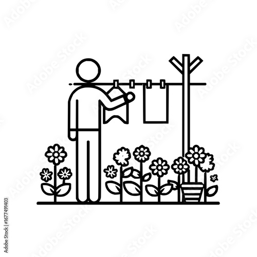Laundry drying clothesline with flowers vector illustration minimalist design for home and garden theme
