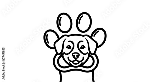Cute dog face peeking through a paw print, , symbolizing pet care and animal love, perfect for veterinary clinics, pet shops, and animal welfare organizations