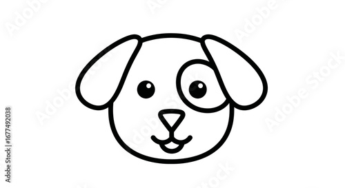 Simple cartoon drawing of a dogs face with a black patch over one eye, isolated on a