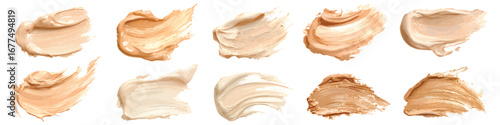 Creamy smear strokes makeup foundation concealer watercolor set, cosmetic skincare isolated on transparent background