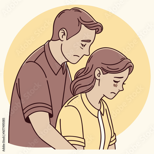 Caucasian man supports sad woman, offering comfort and empathy during emotional times