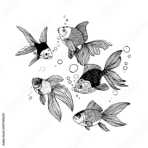 Hand drawn goldfish illustration vector art for aquarium fish keeping and pet fish enthusiasts design 100