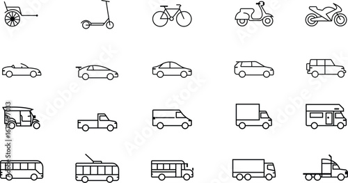 Set of travel and transport icons for web design and illustration