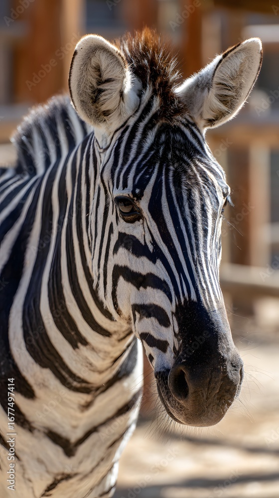 Fototapeta premium Close-up of Zebra Patterns in a Sunny Zoo