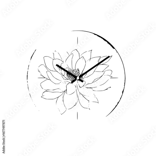 Elegant lotus flower clock design black and white floral wall decor time piece illustration for home 100