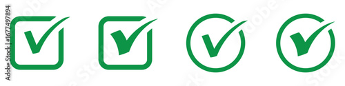 Green Checkmark icon set vector on white background. Check mark vector icon. Set of simple check mark. Green check mark icon. Flat and modern checkmark design, vector illustration.