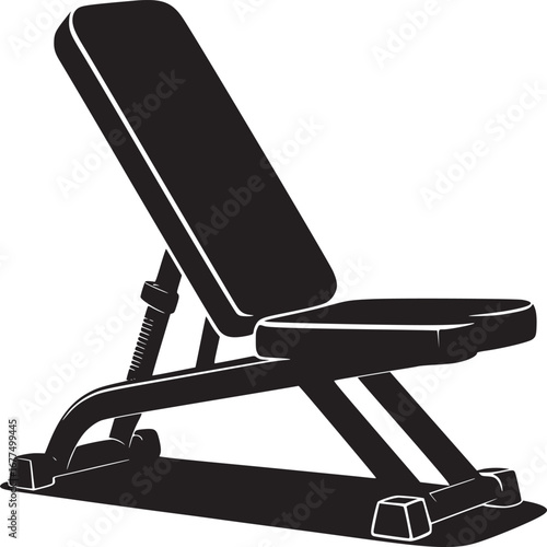 A black and white graphic of a weight bench with adjustable incline for fitness training equipment