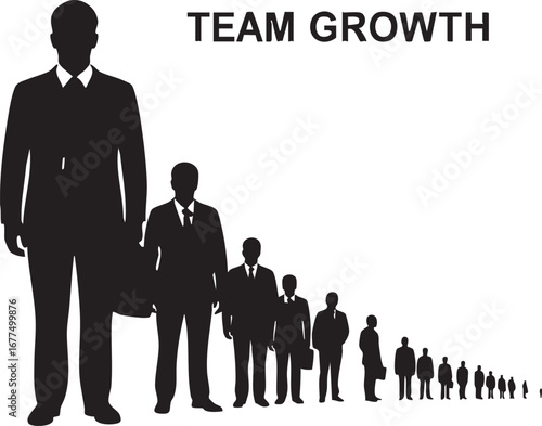 Silhouette of a group of people in increasing size, representing team growth and development