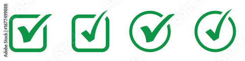Check box icon with correct, accept checkmark icons, green tick box, check list circle frame, checkbox symbol sign. Check mark box square frame. Green check mark icon in a box. Tick symbol in green