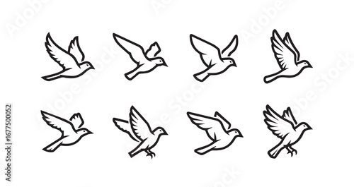 Birds flying line art icon bundle illustration