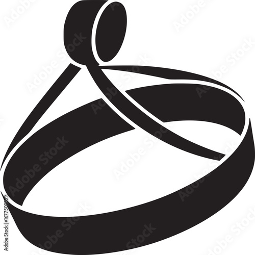 A minimalist graphic illustration of a black ribbon intertwined on a white background art