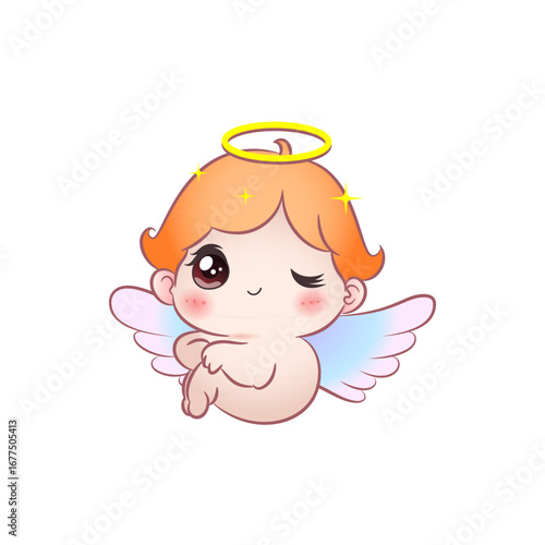 Cute vector illustration of an shy angel baby