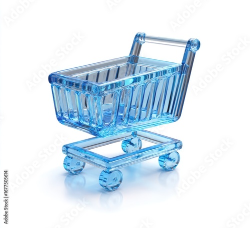Translucent shopping cart, light blue, isolated