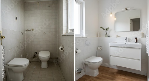 Before and After: Modern Bathroom Renovation with New Toilet and Minimalist Vanity