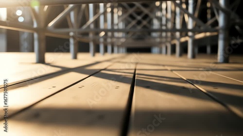 Wallpaper Mural General Nature & Environment Close-Up View of Metal Structure Shadows on Wooden Floor in Sunlight Torontodigital.ca