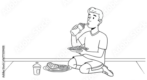 Athletic person enjoying a healthy meal and drink outdoors