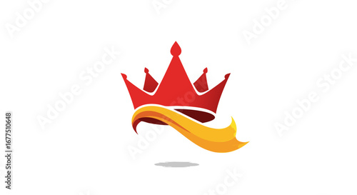 Bold red crown with flowing golden ribbon signifies prestige, leadership, and triumph.