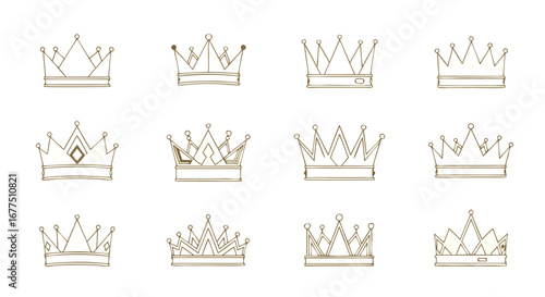 Elegant collection of golden crowns royalty luxury power success leadership and achievement symbols