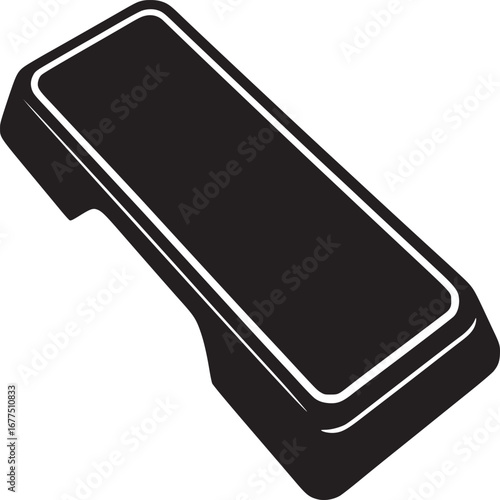 Isolated black and white image of a rectangular object with a white border on a white background