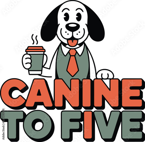 A cute cartoon dog character with a happy heart and a bone canine to five