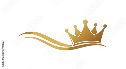 Elegant golden crown symbolizes royalty achievement and success with flowing design elements
