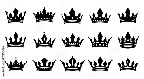Collection of regal crowns symbolizing royalty, power, and luxury, perfect for branding and design elements.