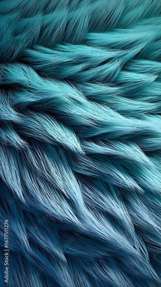Obraz premium A close-up view of vibrant teal-blue hair or fur, showcasing a detailed texture and flowing waves.