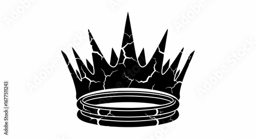Striking black cracked crown symbol represents authority, power, and regal status for modern design projects.