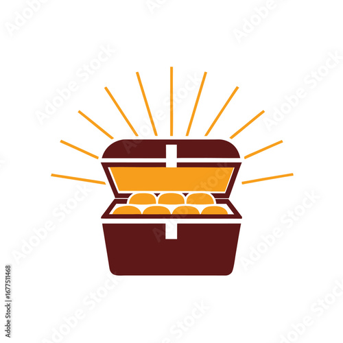 Open treasure chest filled with gold coins and radiating light vector