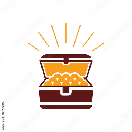 Open treasure chest overflowing with gold coins and radiating light vector 3