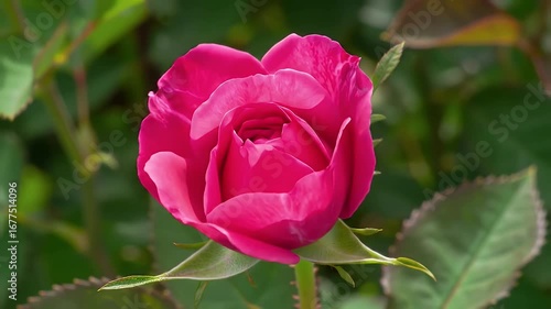 Wallpaper Mural Close-up of a vibrant red rose bud, delicately unfolding amongst lush green foliage. Torontodigital.ca