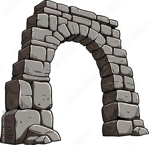 Stone Archway with Detailed Hand-Drawn Blocks Ancient Construction Vector Illustration 