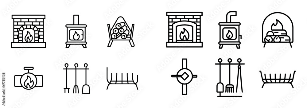 Naklejka premium Minimalist Fireplace Icons