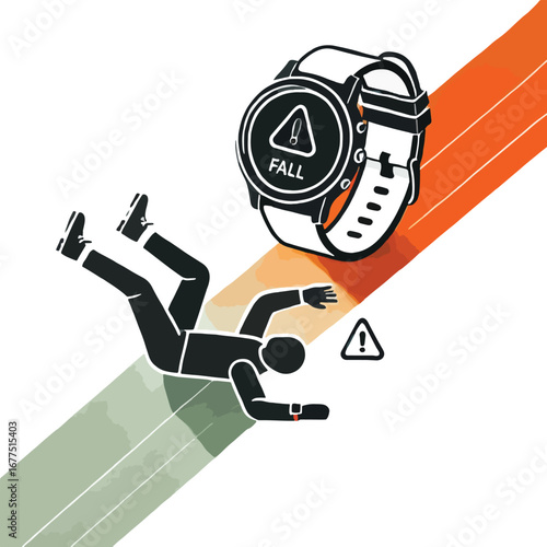 Smartwatch Fall Detection Illustration Orange Green Background
