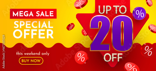 20 percent Off. 3d number twenty Sale banner. Vector illustration.