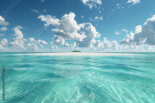 Tropical Ocean Paradise: Aerial Seascape with Tranquil Waters and Idyllic Island Retreat