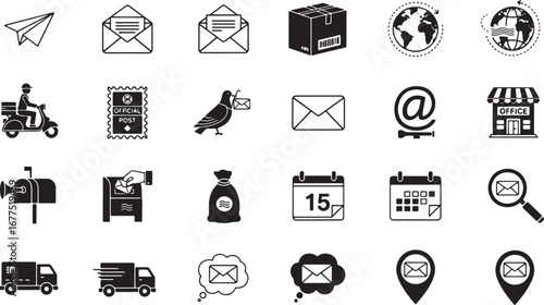 Mail and Delivery Service Icons A Collection of Communication and Logistics Symbols