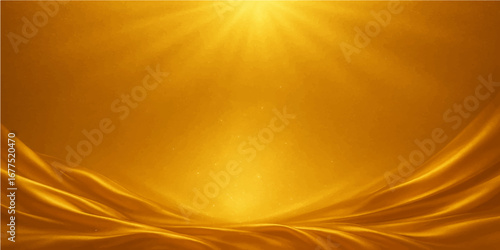 Bright golden sunburst with glowing rays on an abstract yellow background