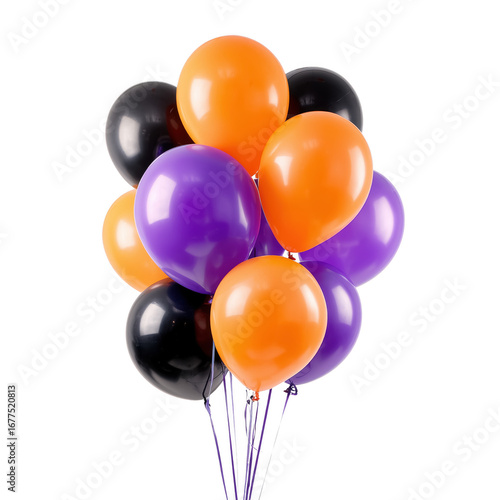 Bunch of Orange Purple and Black Balloons Floating isolated on a transparent background image