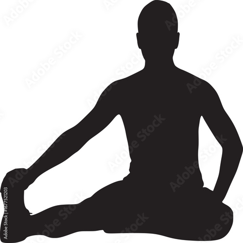 Silhouette of a person stretching leg while seated on the floor in a yoga or exercise position