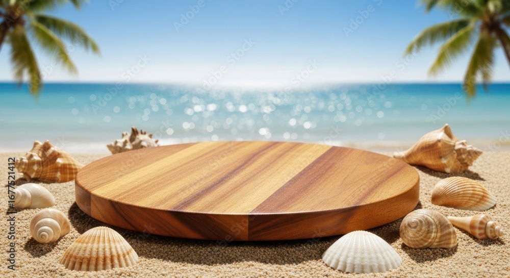 Obraz premium A wooden board with shells on it