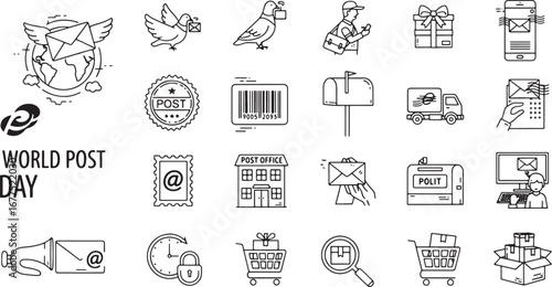 World Post Day Icons Postal Delivery Services and Communications