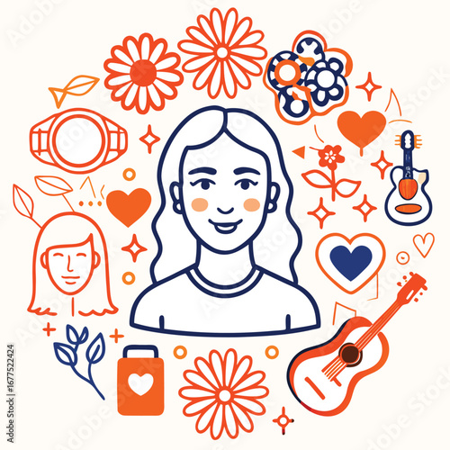 vector illustration of a girl with a lot of flowers
