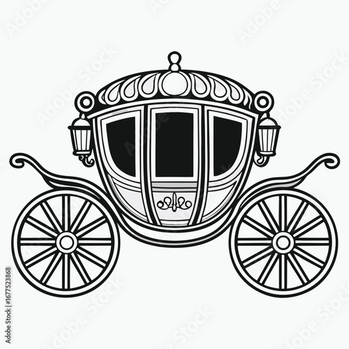 Elegant Black and White Vintage Carriage Illustration